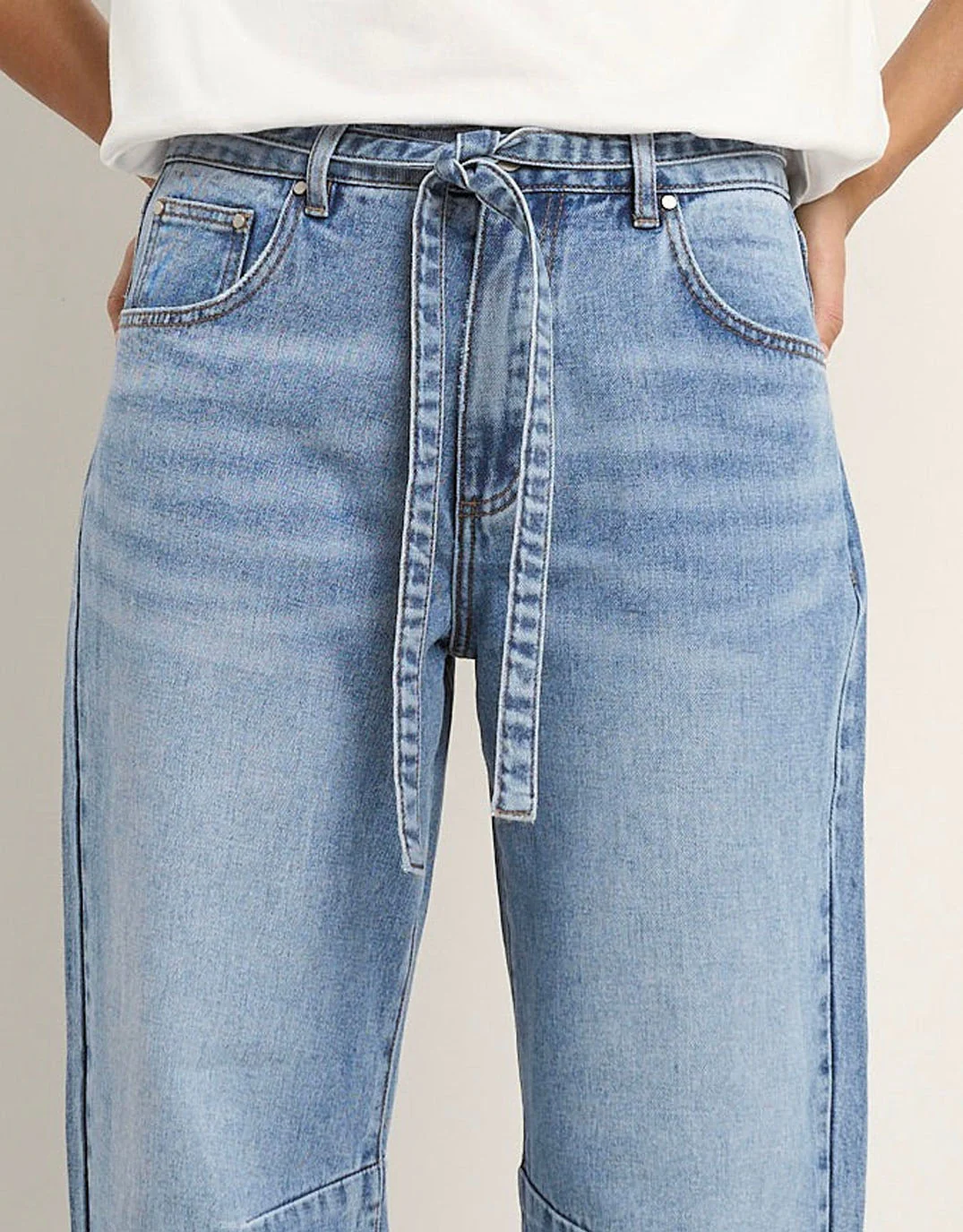 Campus Tie Waist Barrel Jeans - Light Blue - Image 7