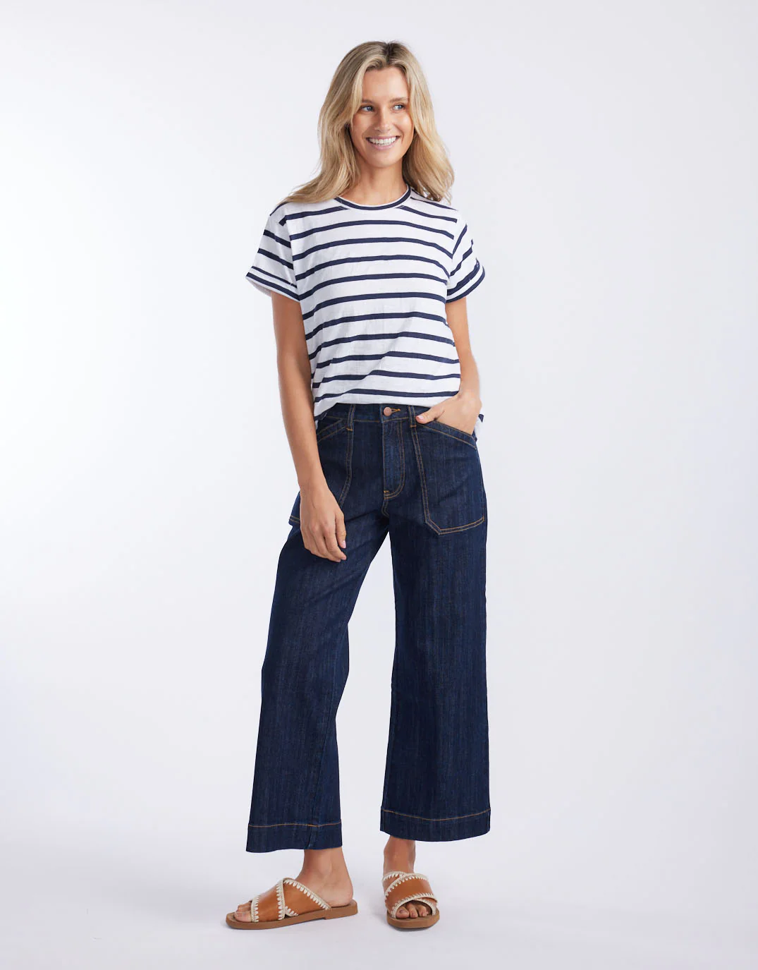 Turn Back T-Shirt - White/Navy Stripe - Image 5