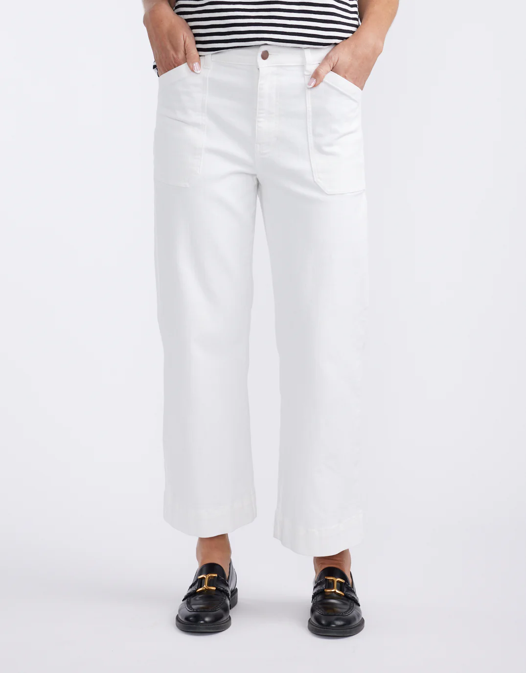 Catalina Cropped Wide Leg Jeans - White - Image 16