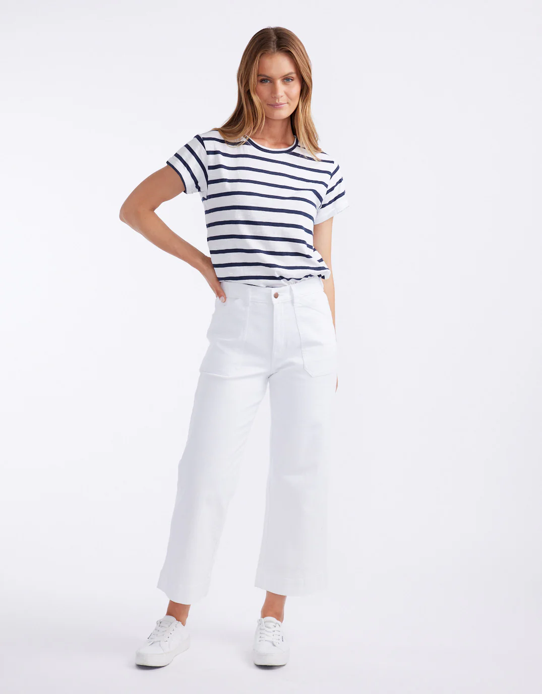 Catalina Cropped Wide Leg Jeans - White - Image 6