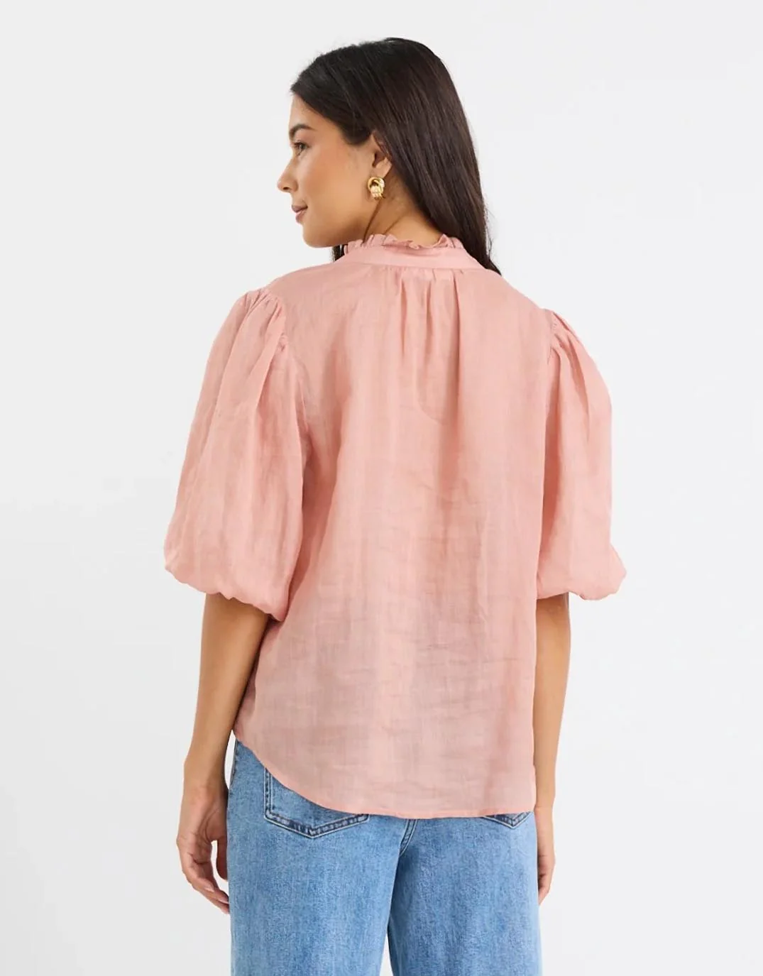 Closure High Neck Buttoned Top - Blush - Image 6