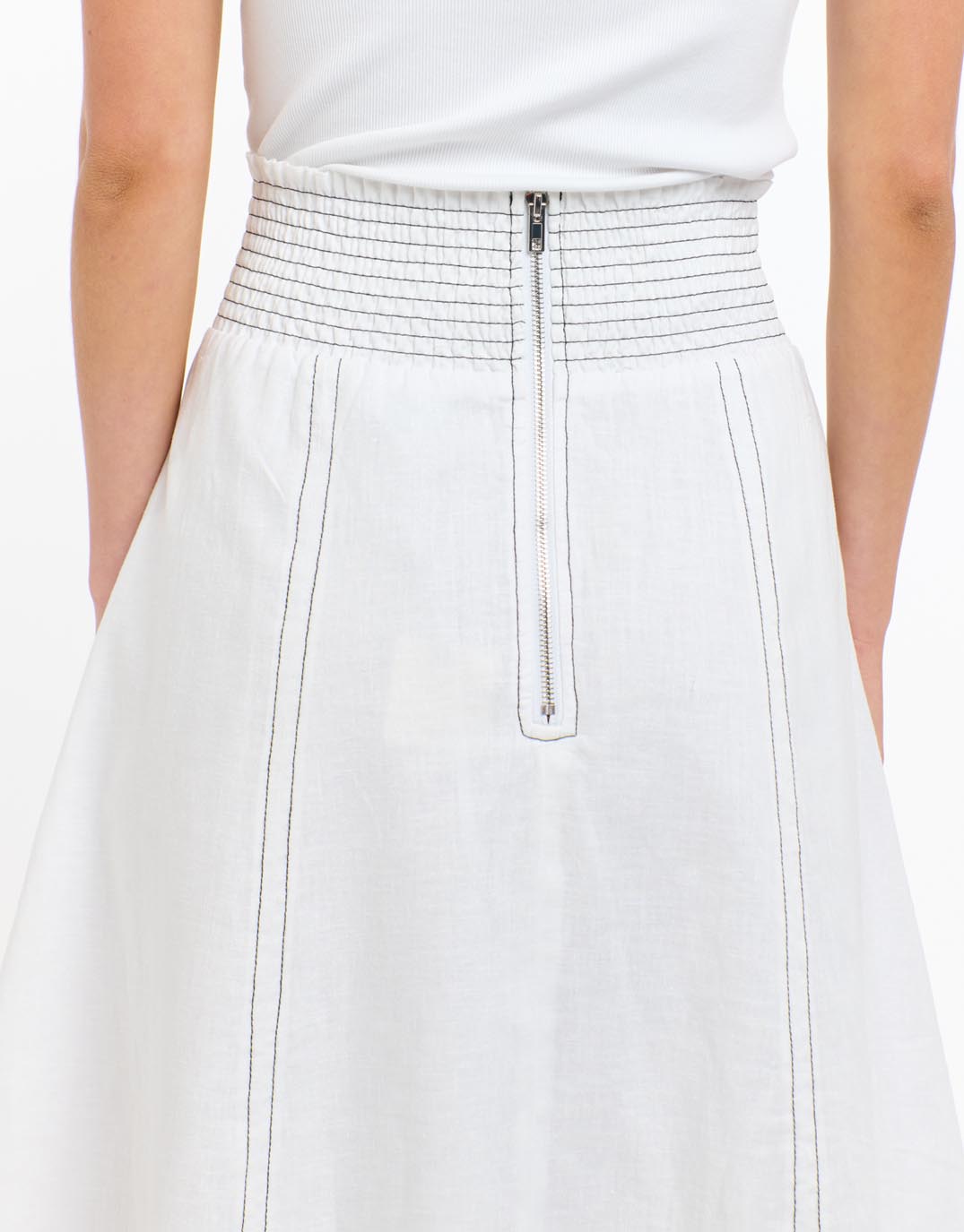 Dakota Linen Skirt - White with Choc Stitch - Image 7