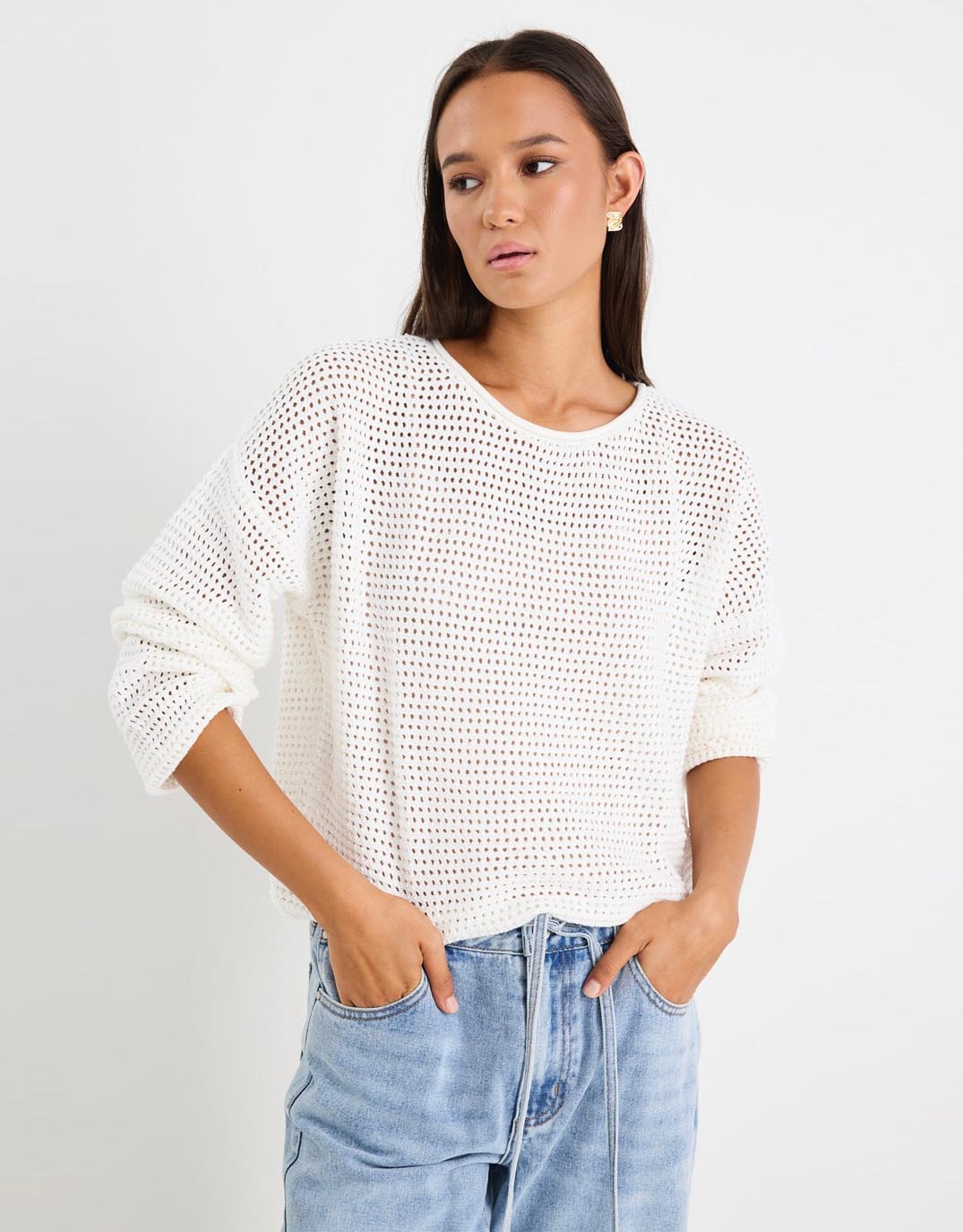 Dawn Crochet Knit Jumper - Ivory