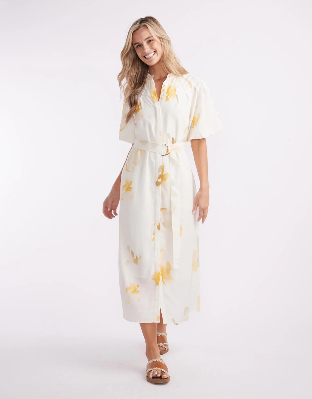 Fae Printed Short Sleeve Dress - Cream Floral
