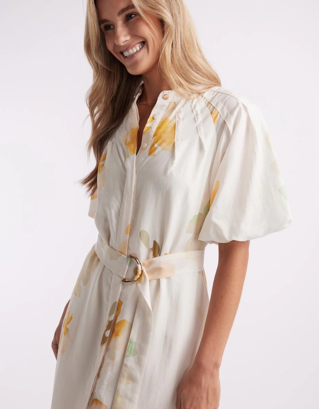 Fae Printed Short Sleeve Dress - Cream Floral - Image 2
