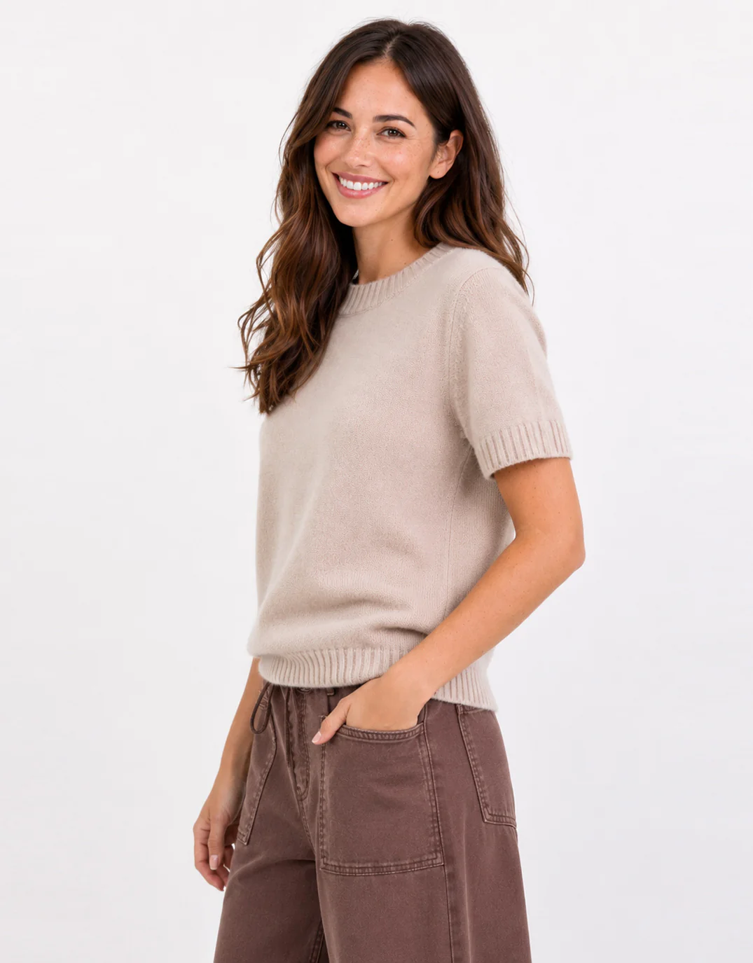 Goddess Wool Cashmere Knit Tee - Oat - Image 3