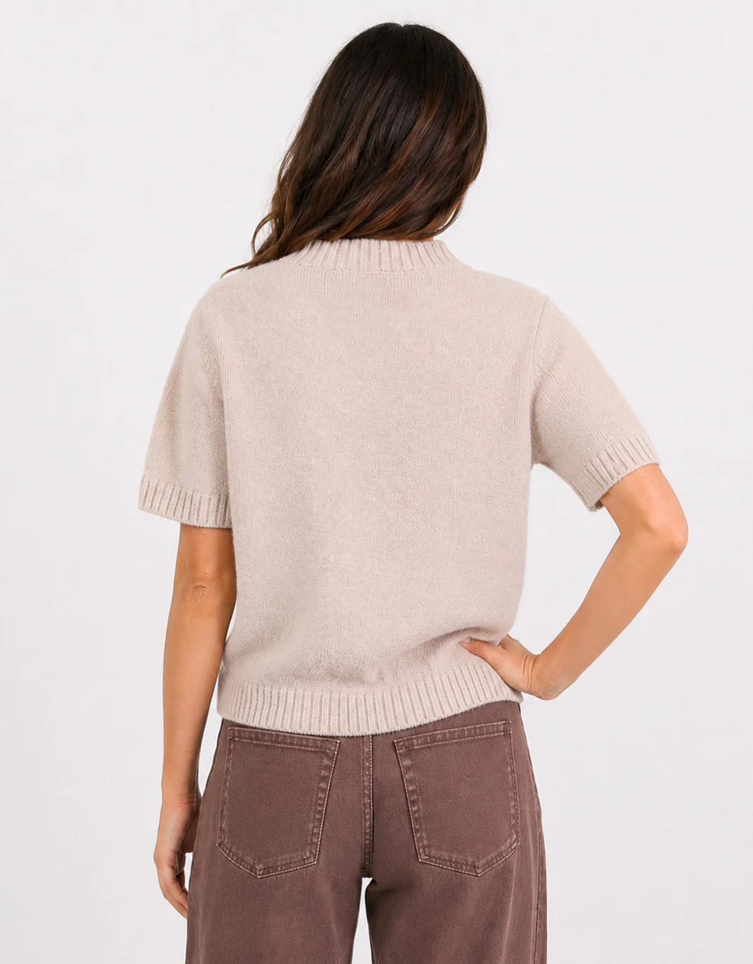 Goddess Wool Cashmere Knit Tee - Oat - Image 4