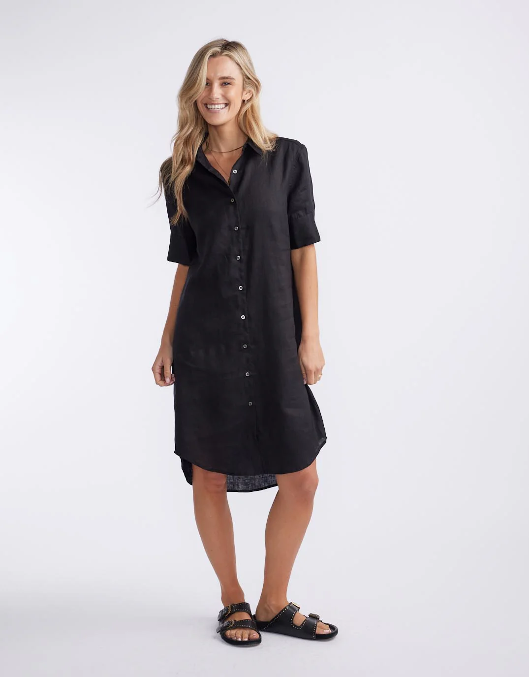 Hettie Linen Shirt Dress - Black