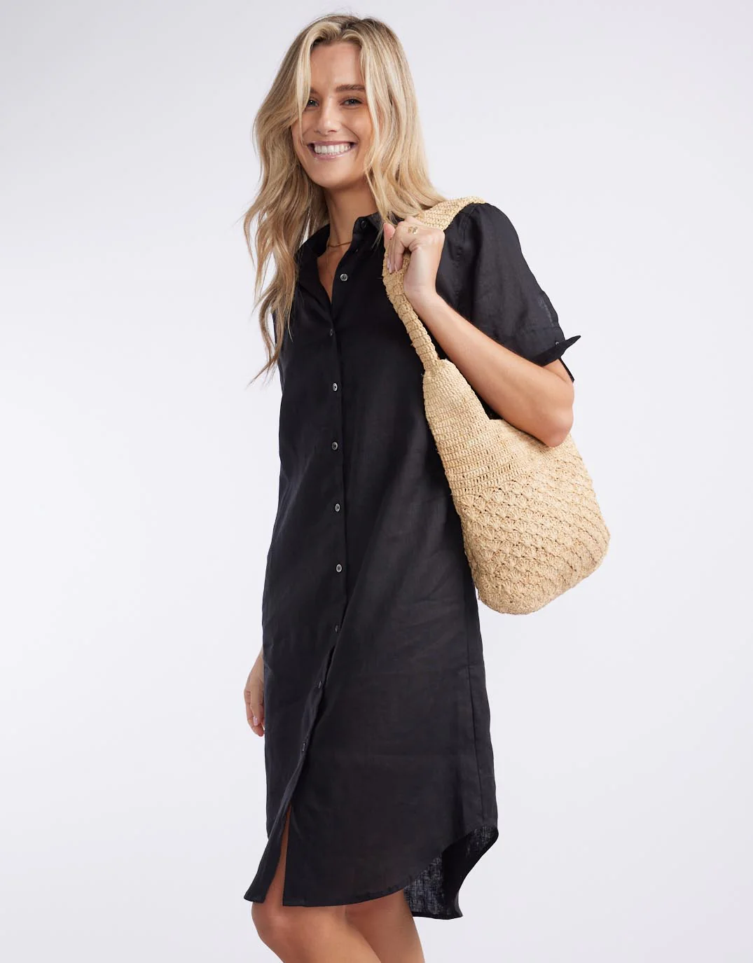 Hettie Linen Shirt Dress - Black - Image 2