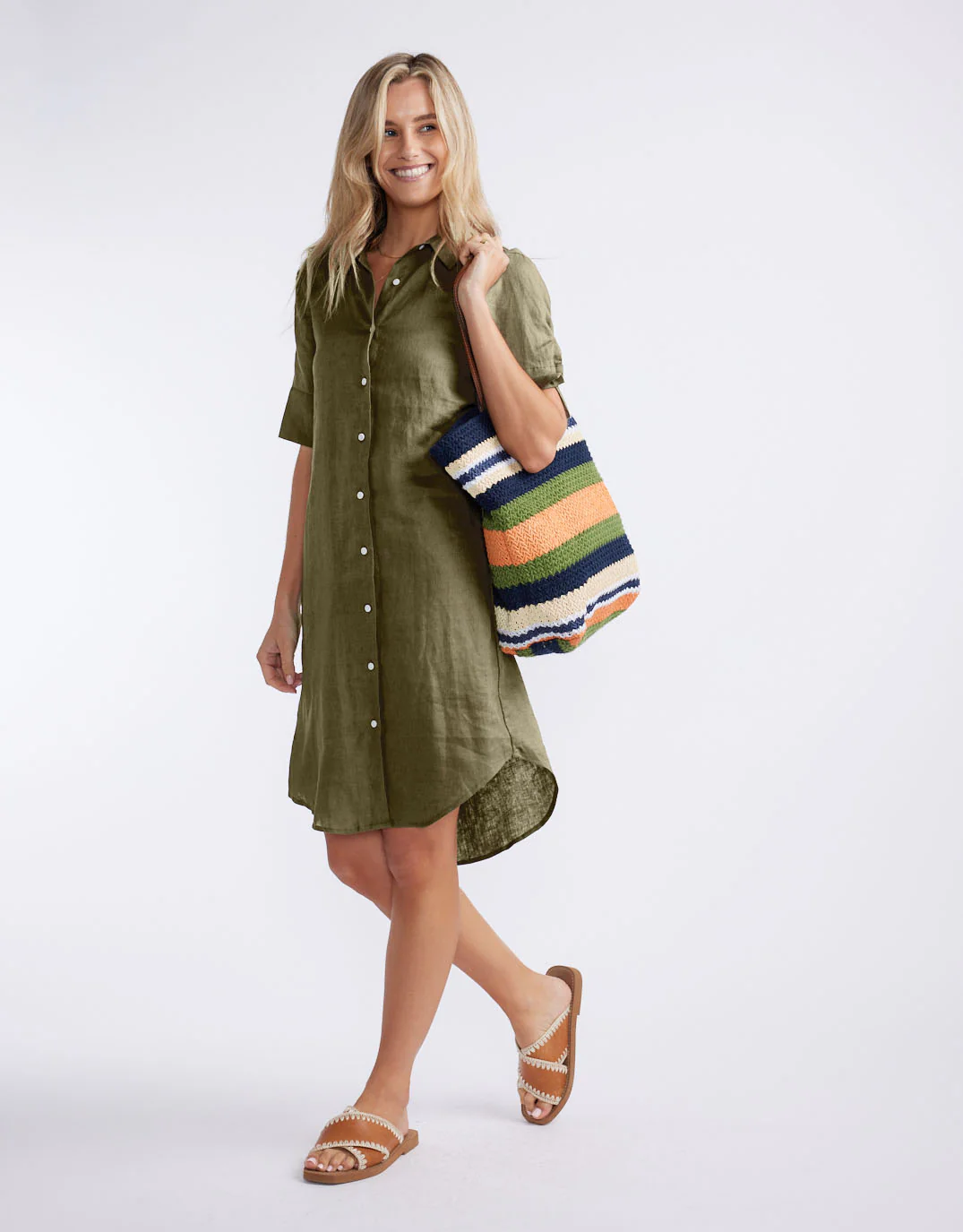 Hettie Linen Shirt Dress - Khaki - Image 2