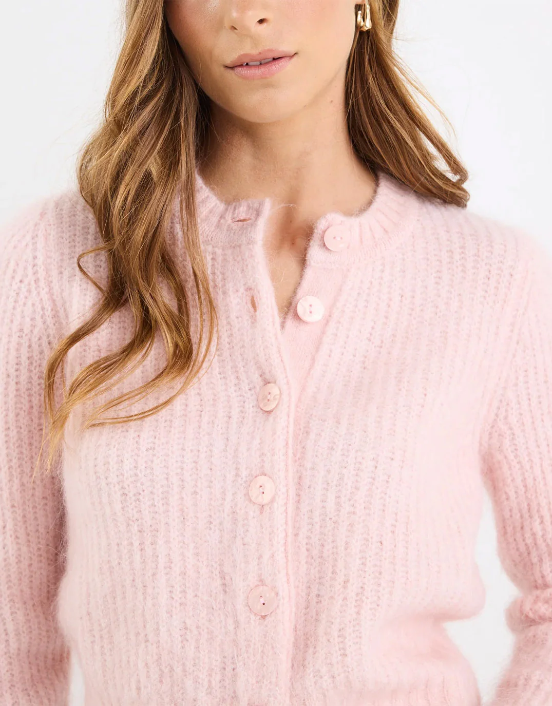 Highlight Mohair Blend Crewneck Cardigan - Pink - Image 7