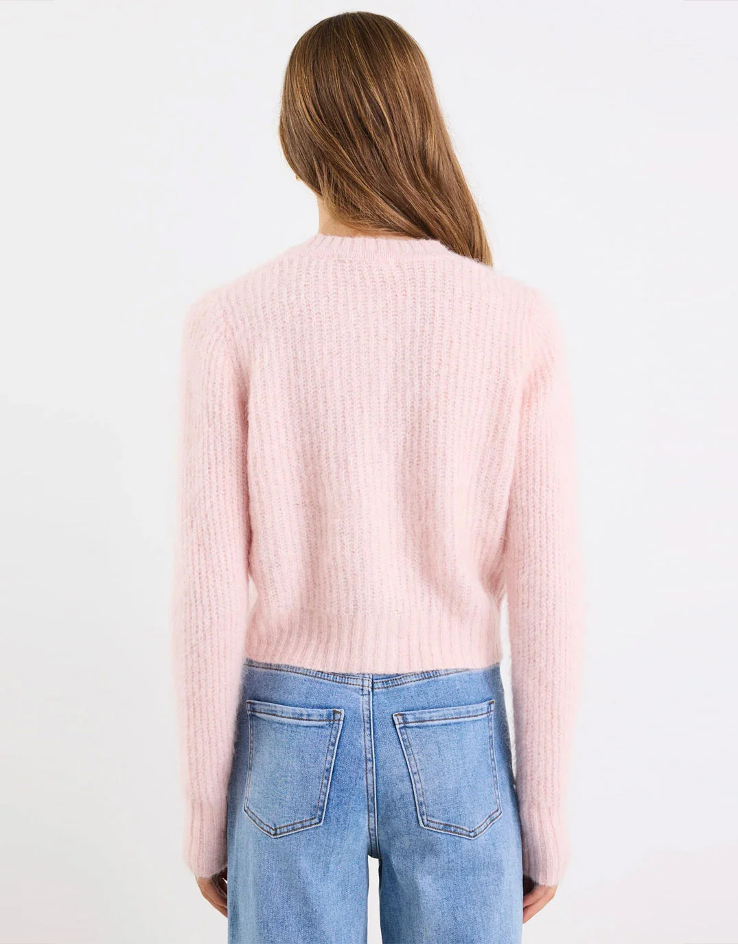 Highlight Mohair Blend Crewneck Cardigan - Pink - Image 9