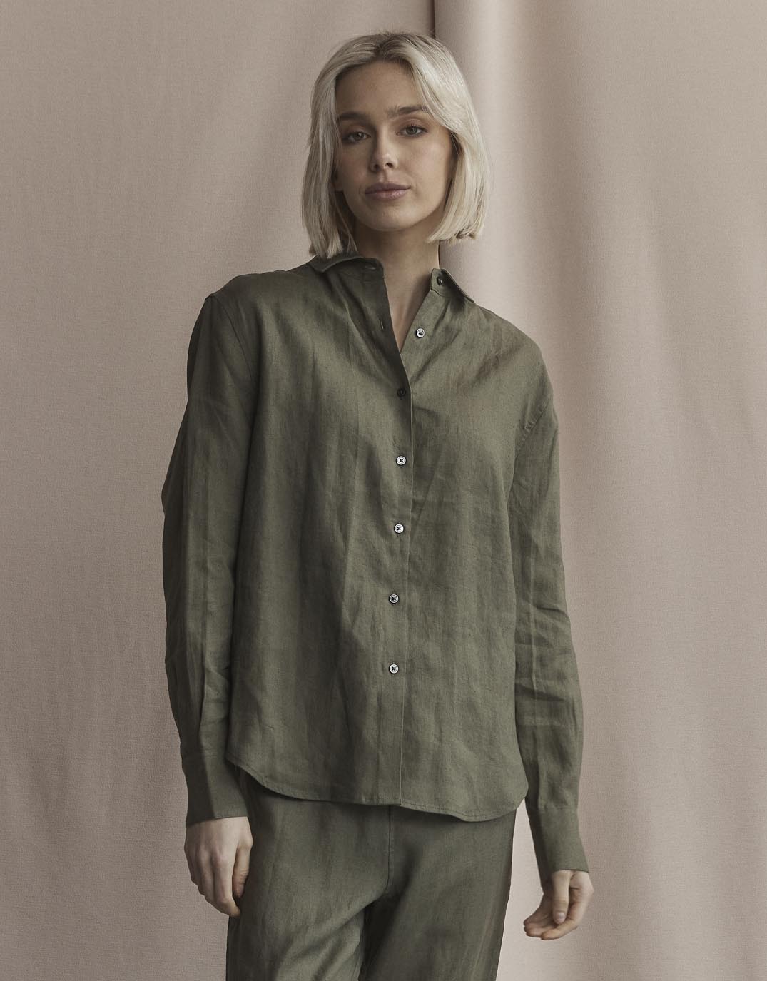 Katie Linen Shirt - Khaki - Image 4