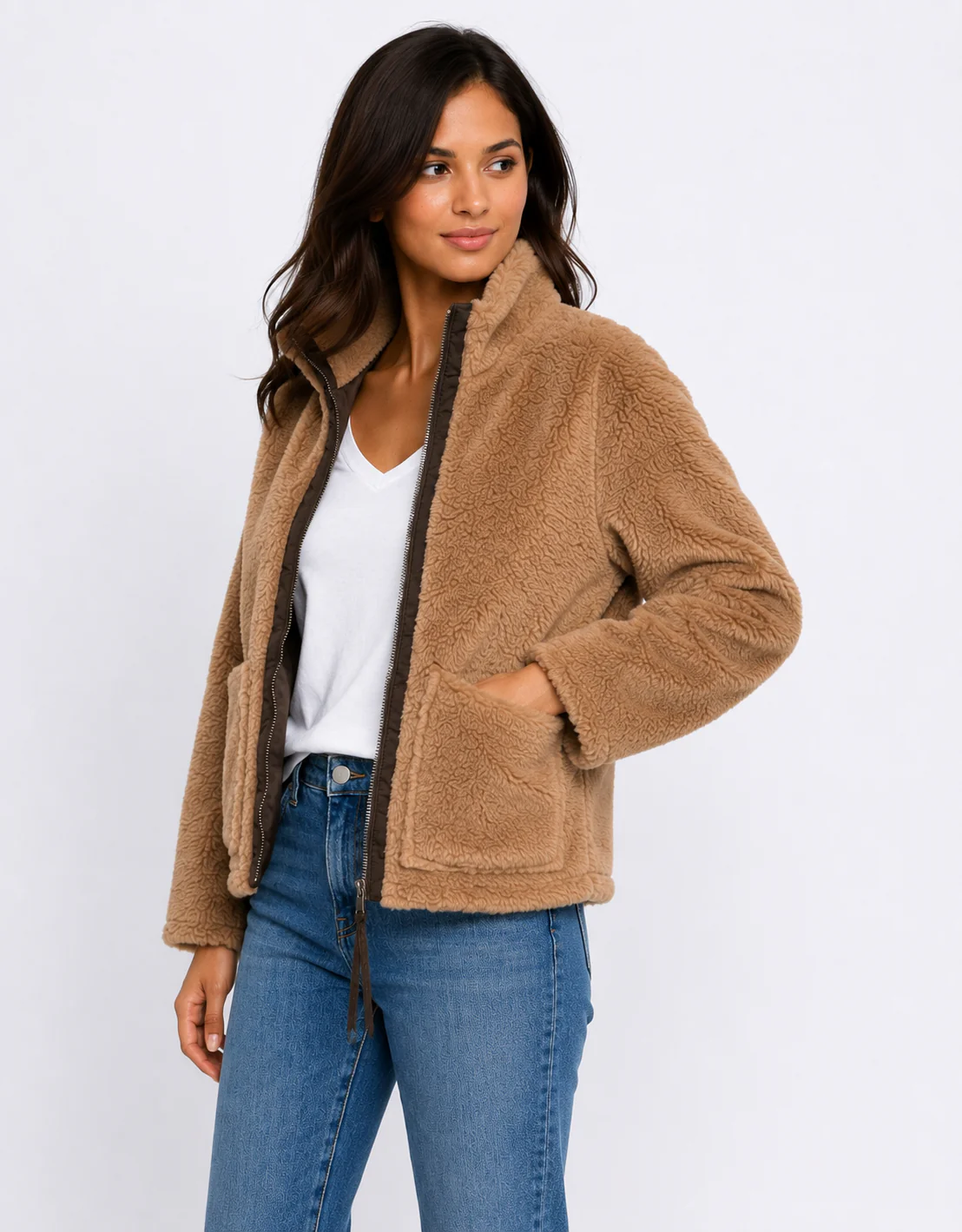 Layla Teddy Fleece Jacket - Tan - Image 3