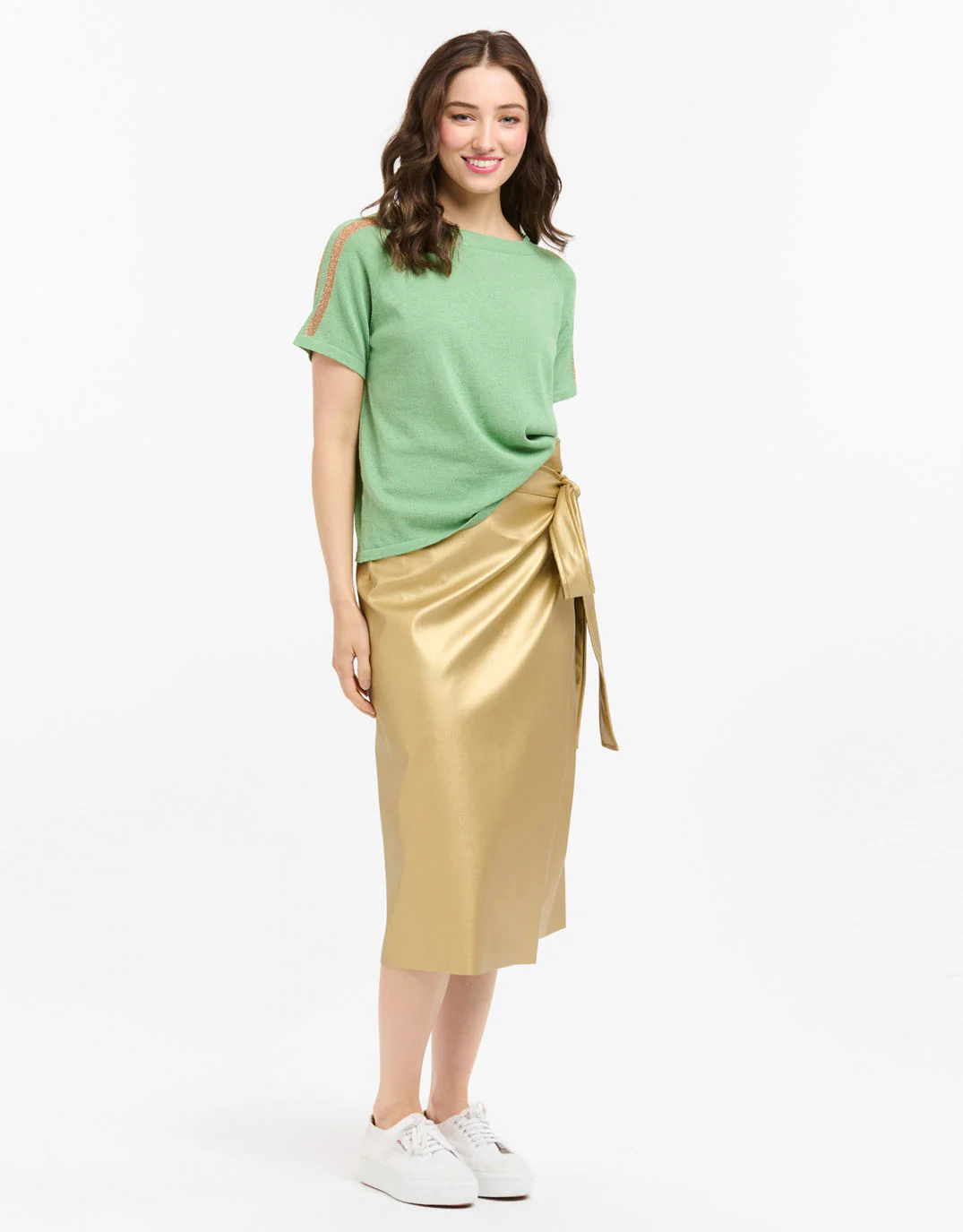 Lurex Shoulder Sweater - Green/Rose Gold - Image 3