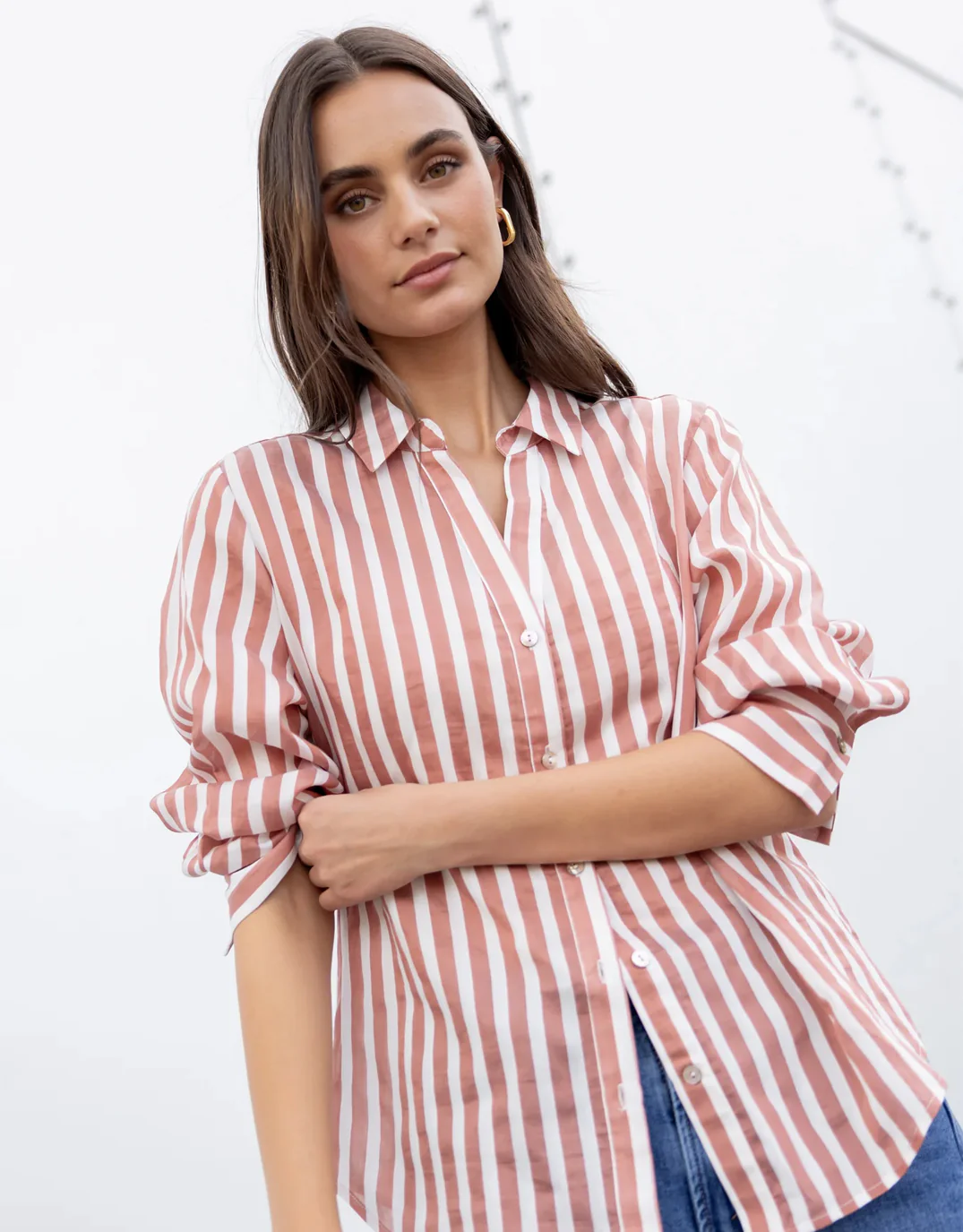 Narrative Semi Sheer Long Sleeve Shirt - Ochre Stripe - Image 4