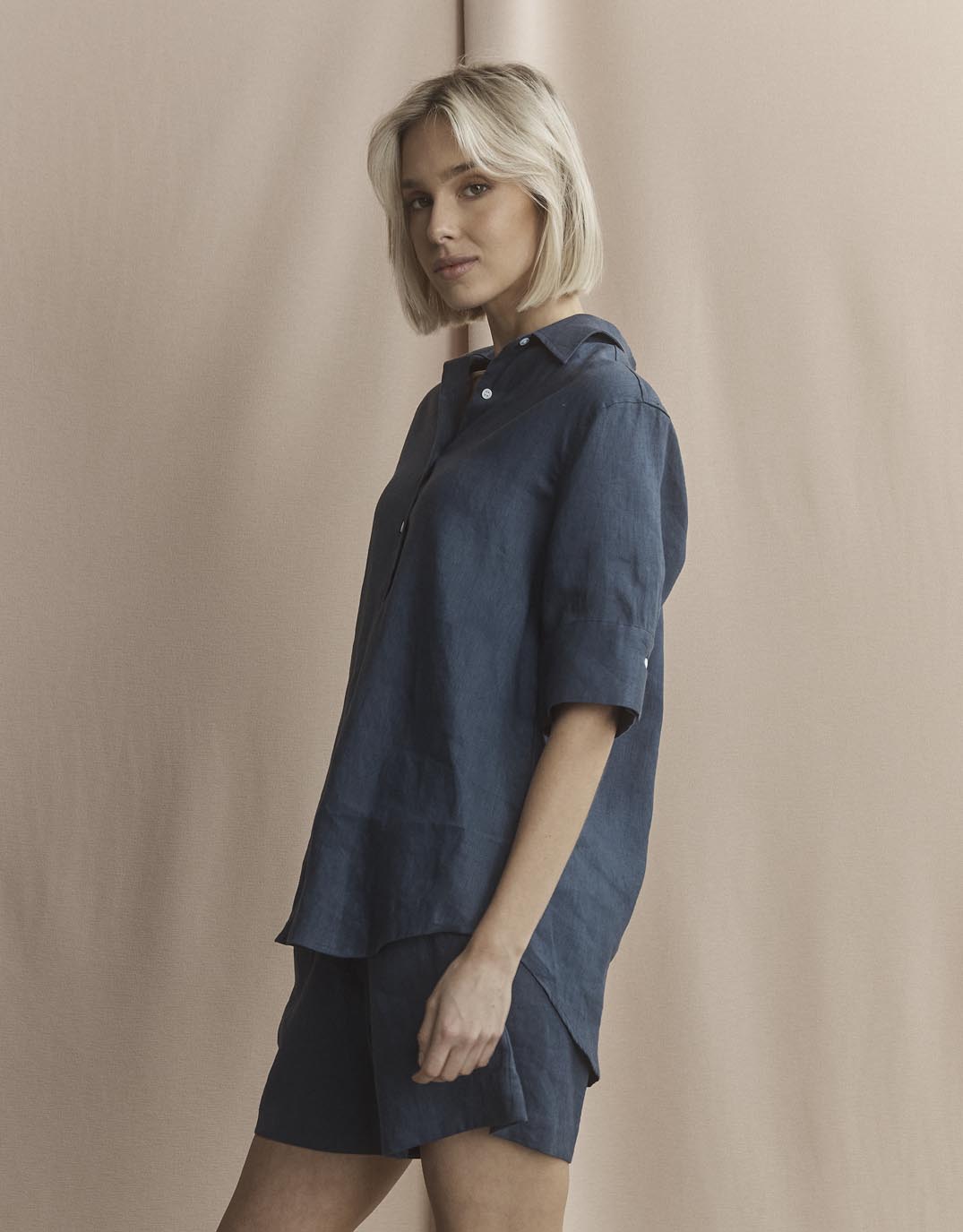 Nora Linen Shirt - French Navy - Image 11