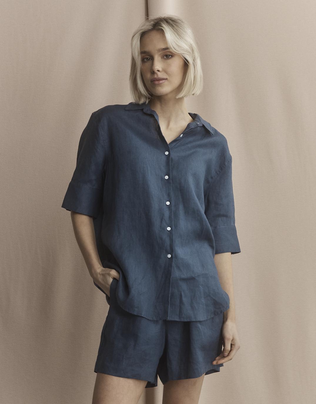 Nora Linen Shirt - French Navy - Image 4