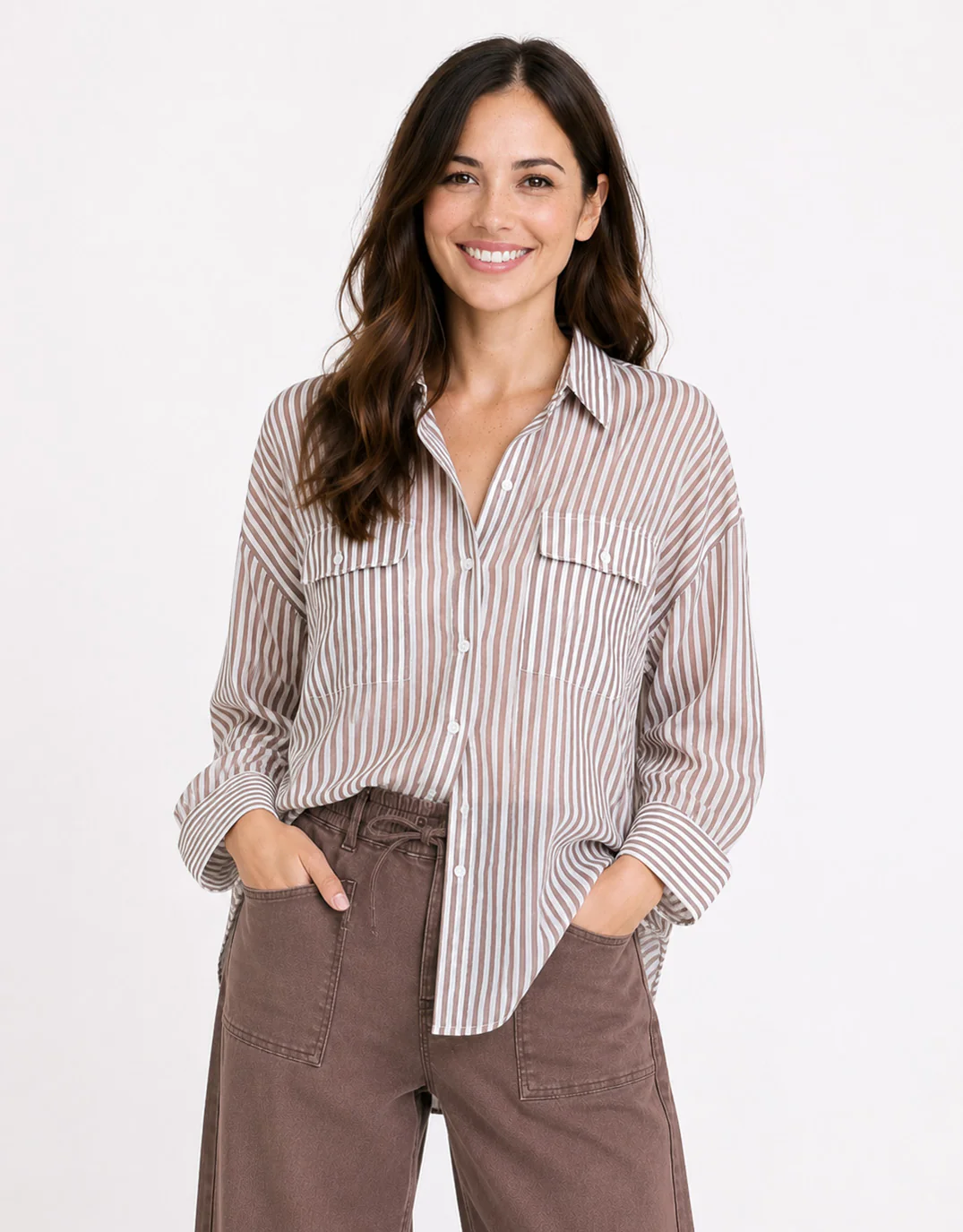 Preppy Pocket Front Shirt - Chocolate Stripe