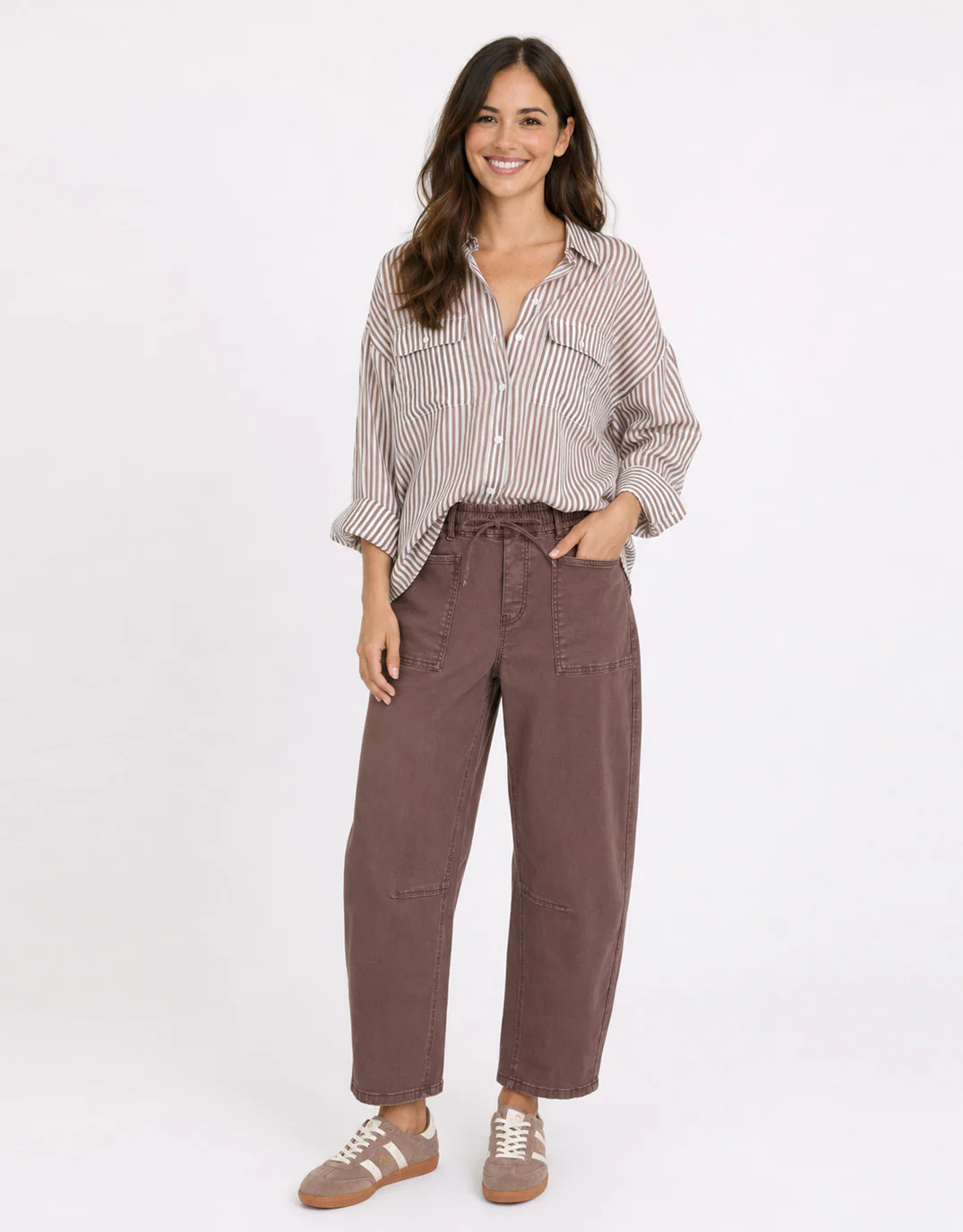 Preppy Pocket Front Shirt - Chocolate Stripe - Image 3