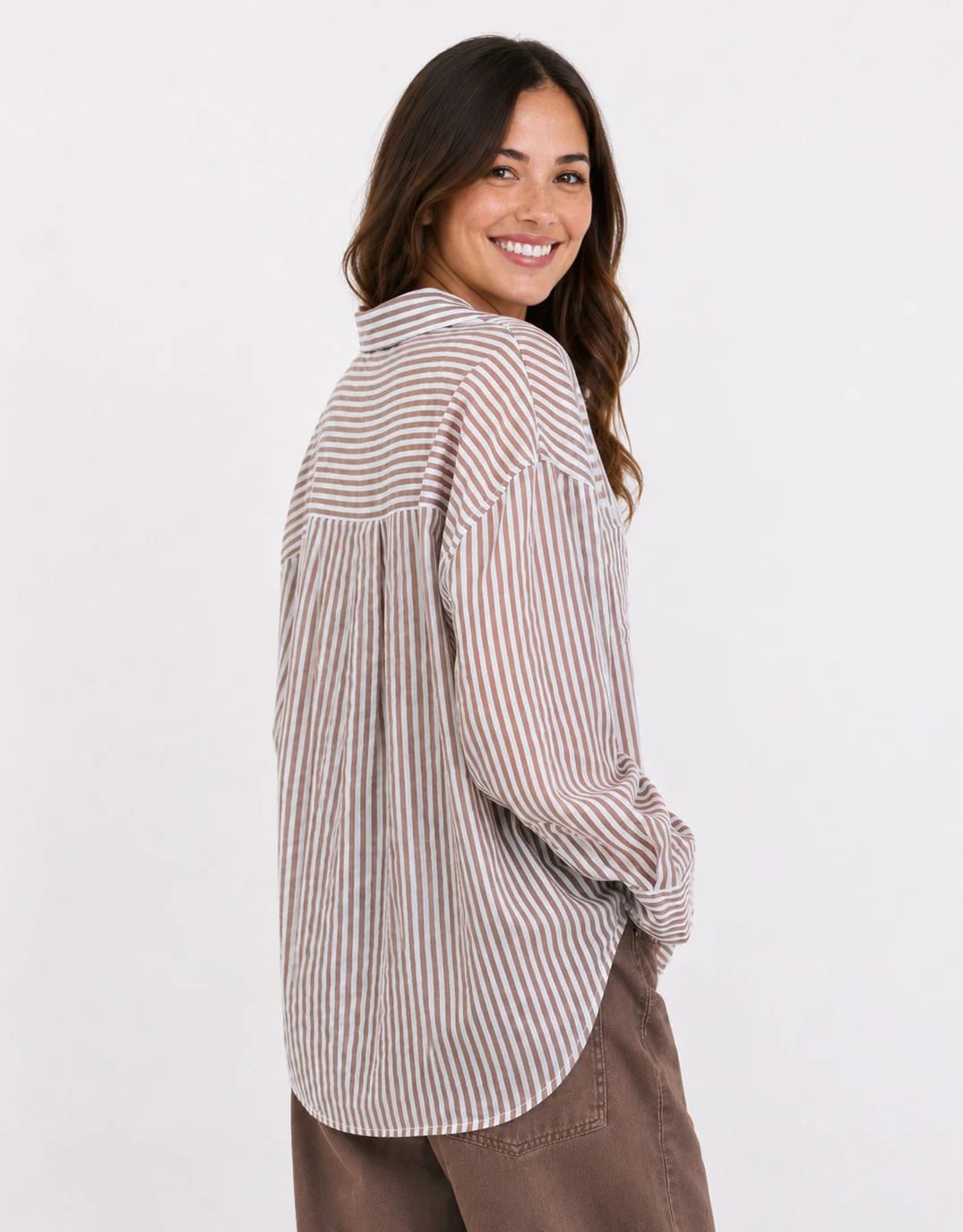Preppy Pocket Front Shirt - Chocolate Stripe - Image 4