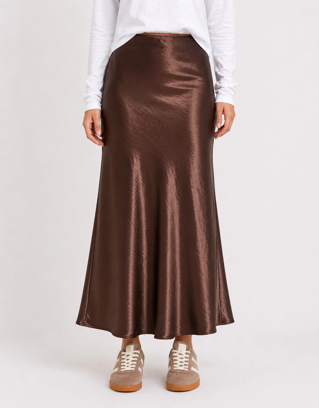 Prodigy Satin Bias Cut Maxi Skirt - Chocolate