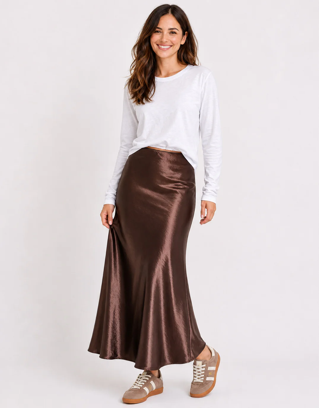 Prodigy Satin Bias Cut Maxi Skirt - Chocolate - Image 2