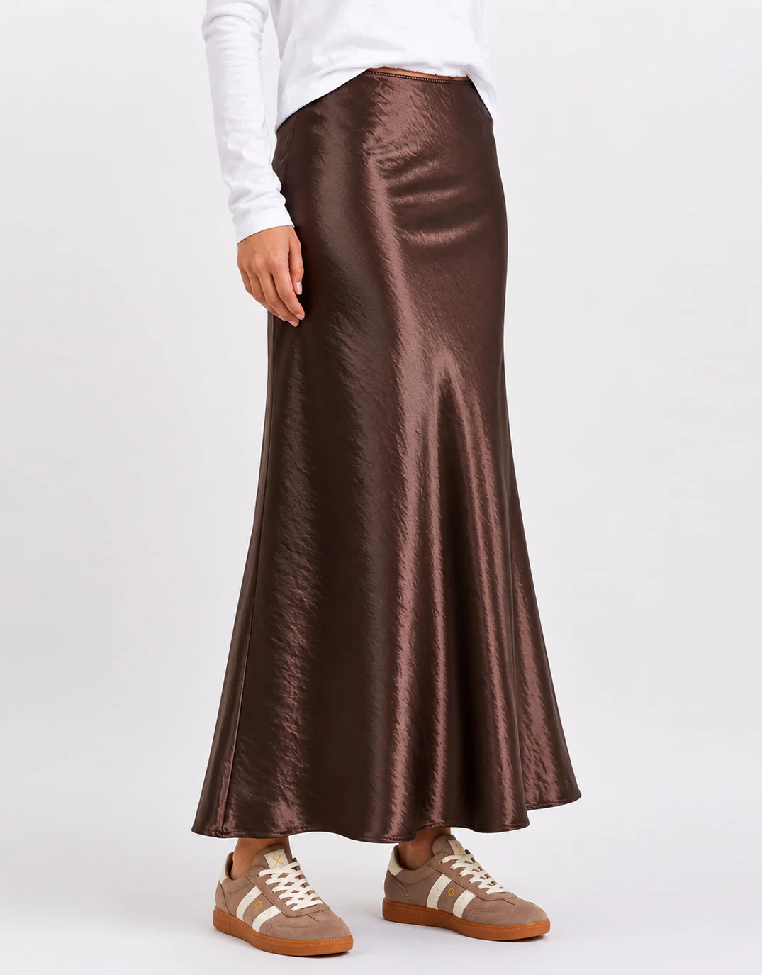 Prodigy Satin Bias Cut Maxi Skirt - Chocolate - Image 3