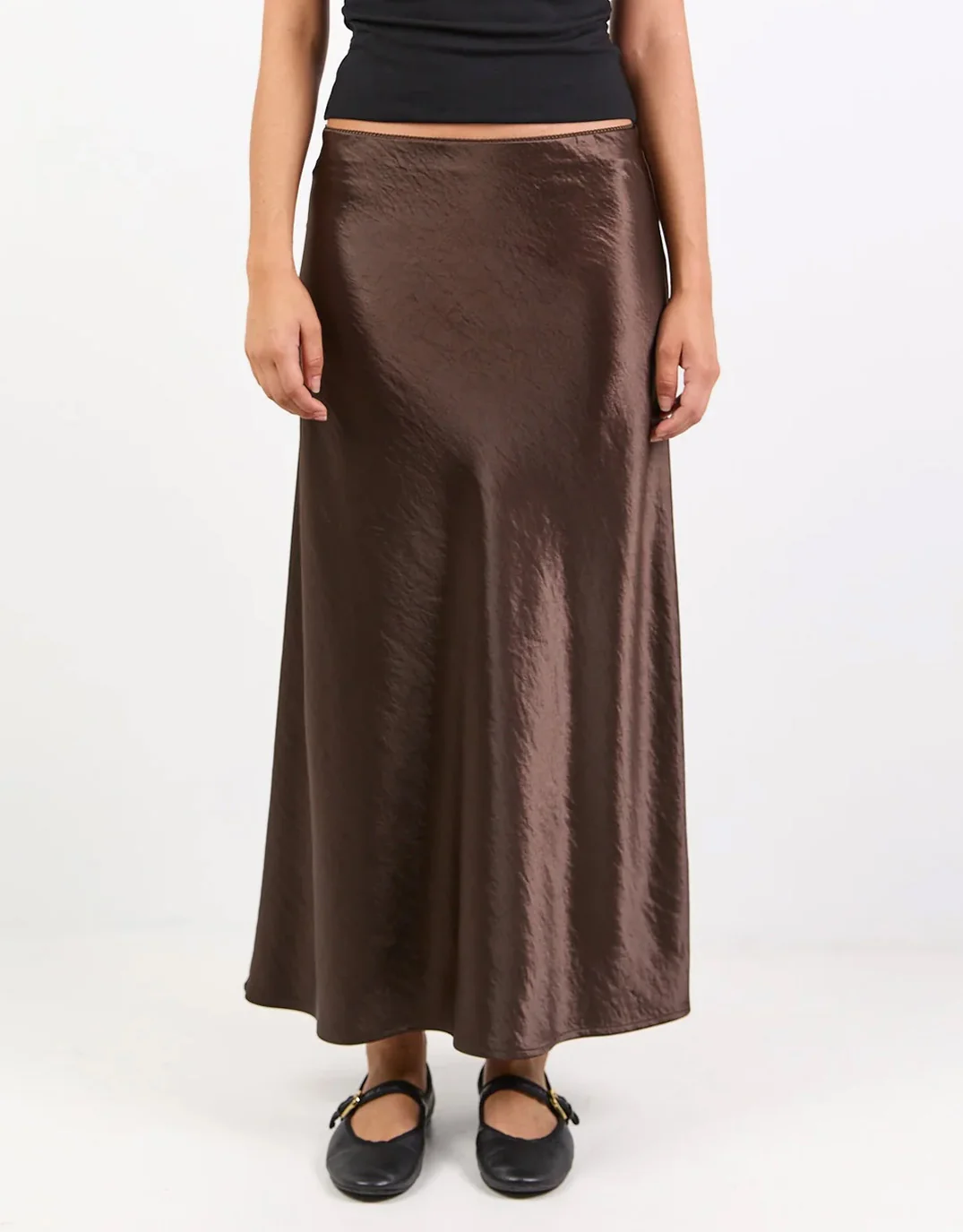 Prodigy Satin Bias Cut Maxi Skirt - Chocolate - Image 6