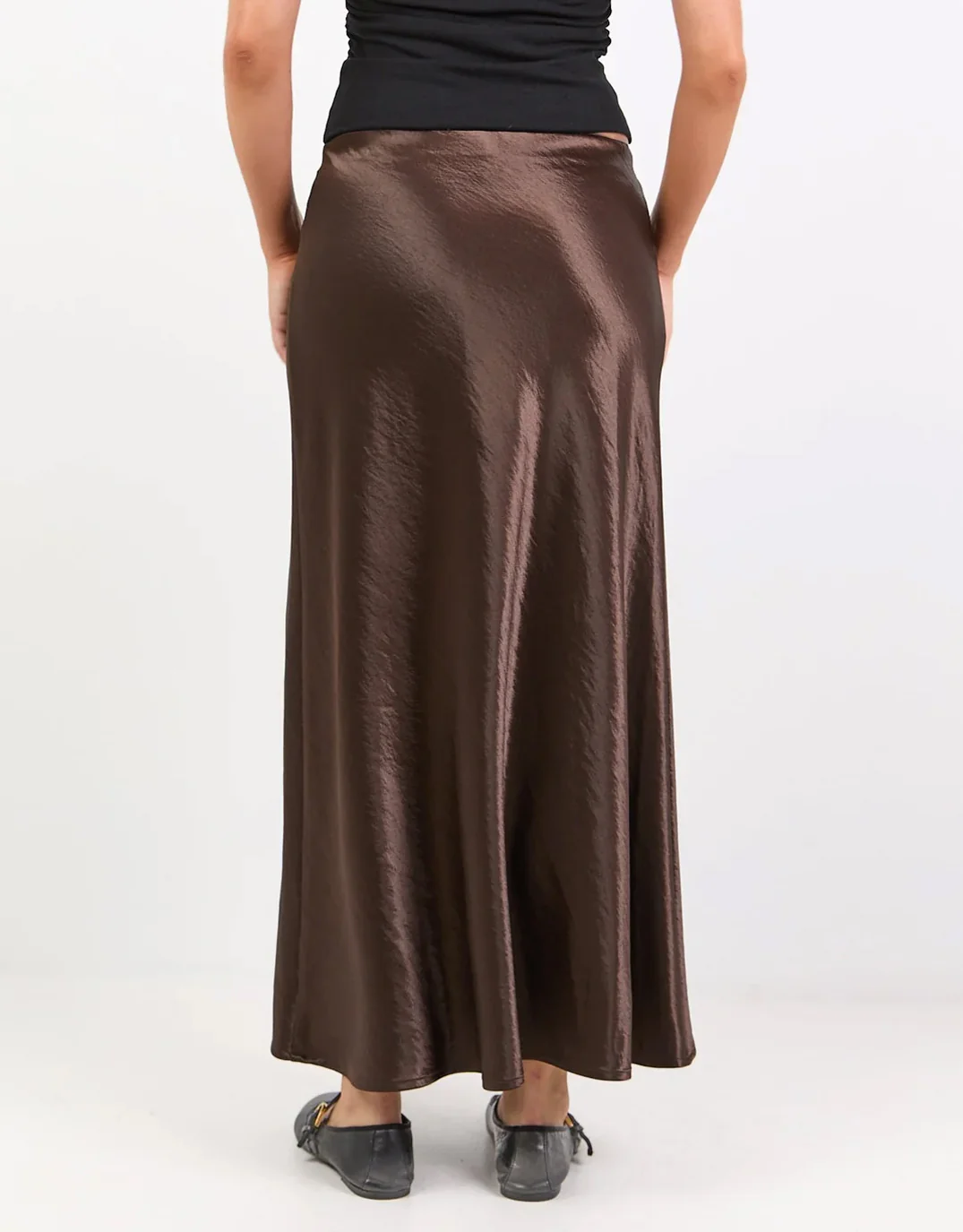 Prodigy Satin Bias Cut Maxi Skirt - Chocolate - Image 7