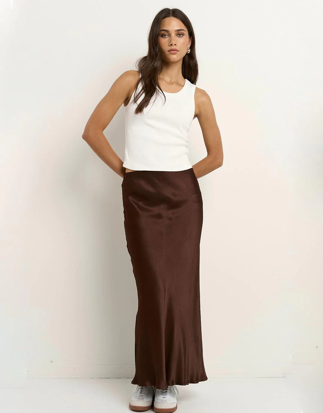 Rosette Satin Bias Midi Skirt - Chocolate - Image 2