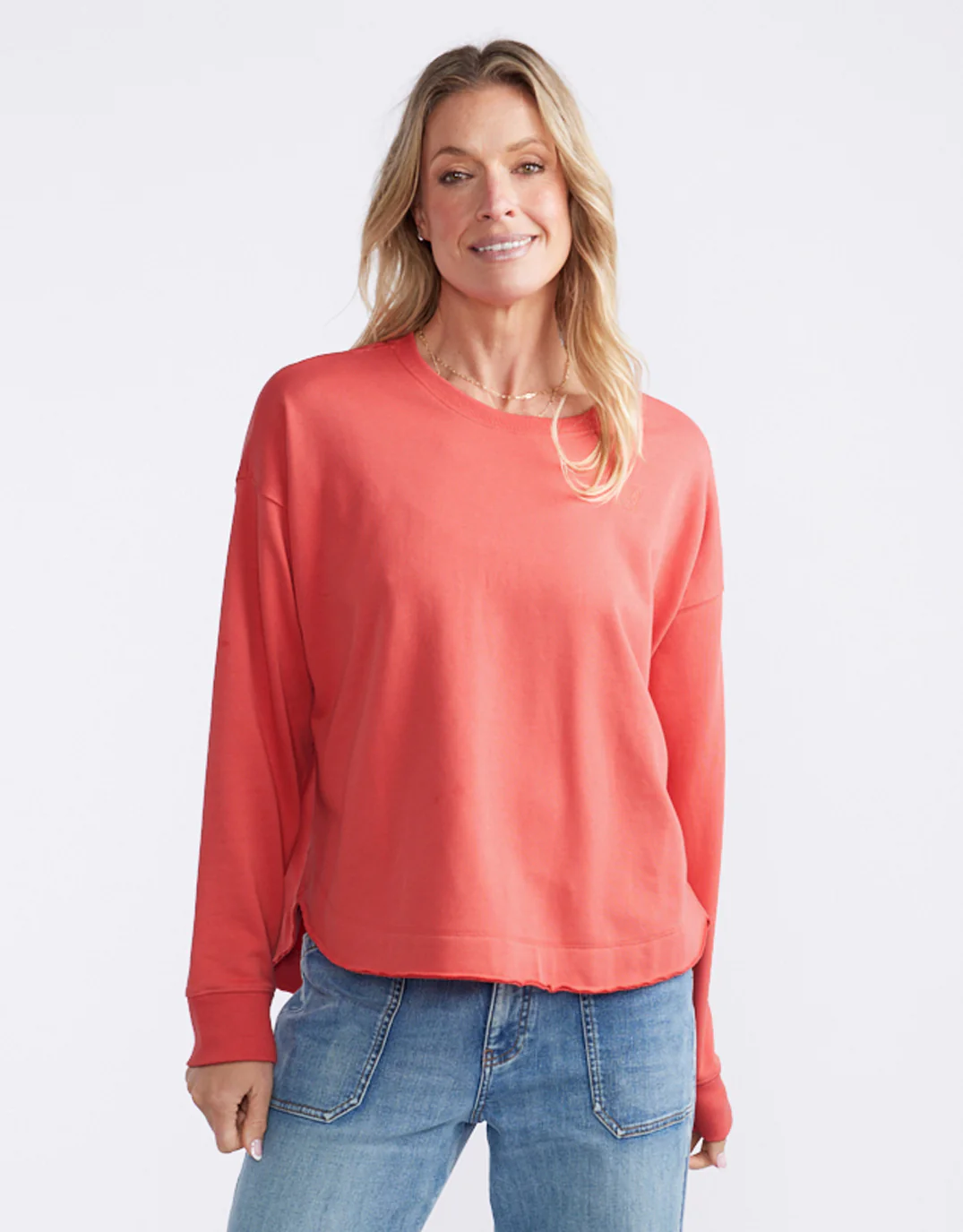 Staple Scoop Hem Sweat - Washed Red - Image 2
