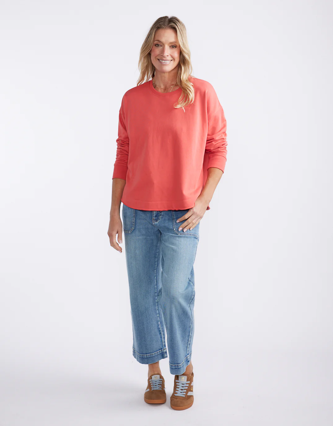 Staple Scoop Hem Sweat - Washed Red - Image 4