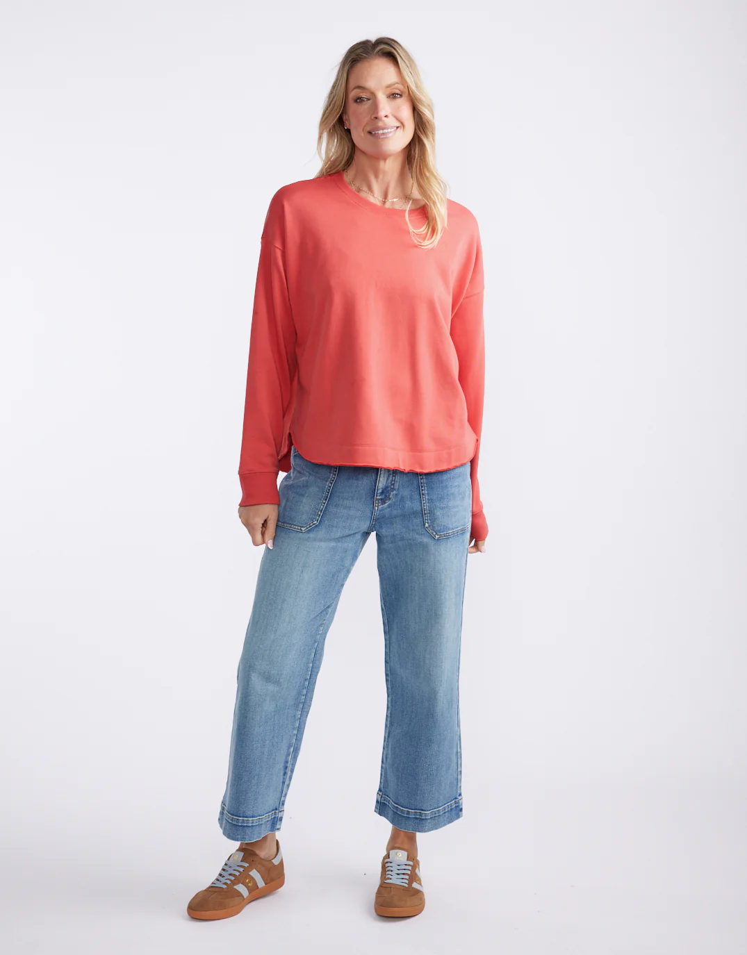 Staple Scoop Hem Sweat - Washed Red - Image 5