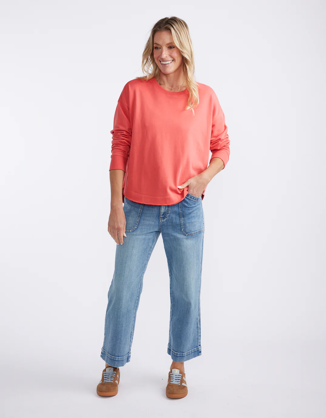 Staple Scoop Hem Sweat - Washed Red - Image 7