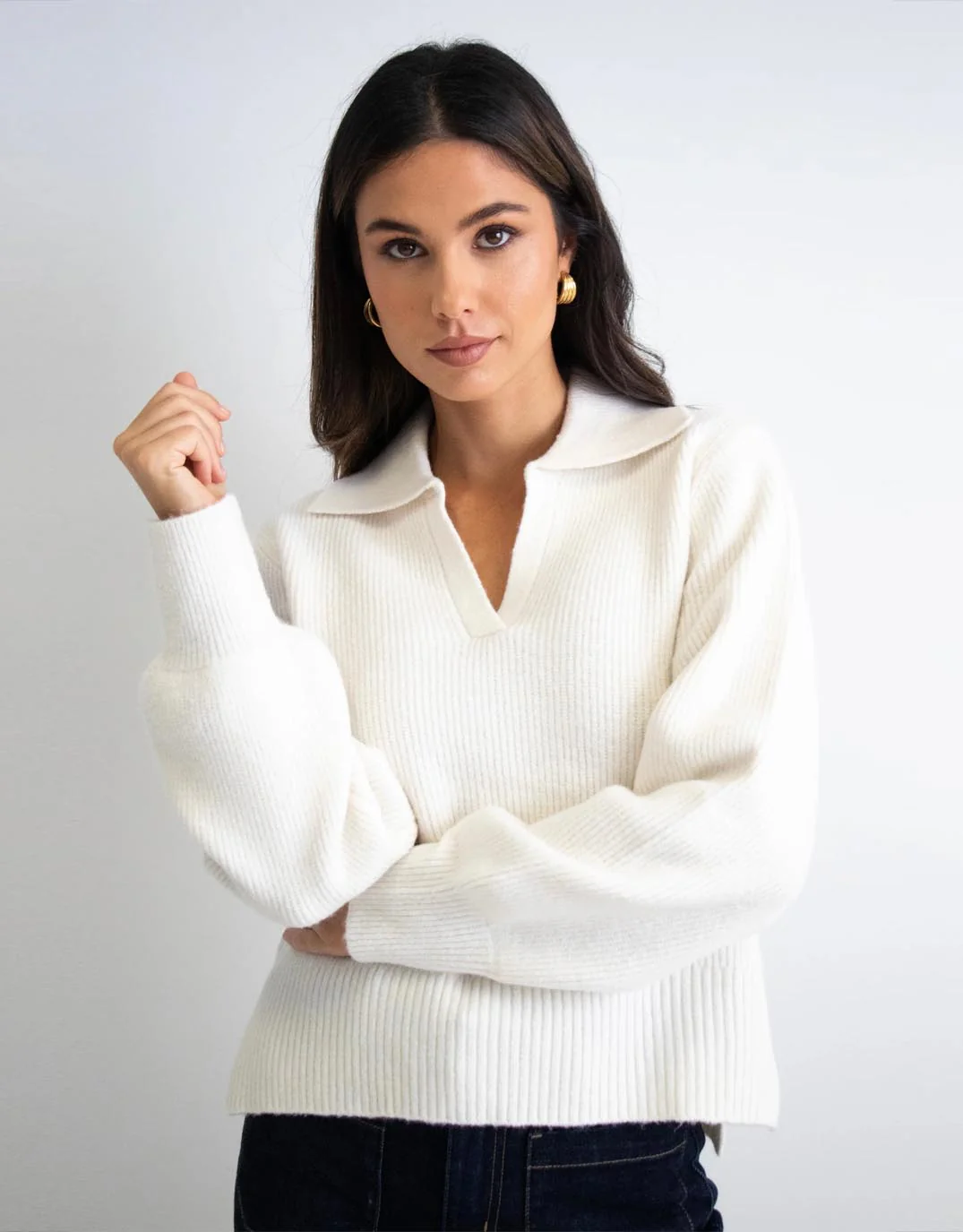 Truth Collar Chunky Knit Jumper - Ivory